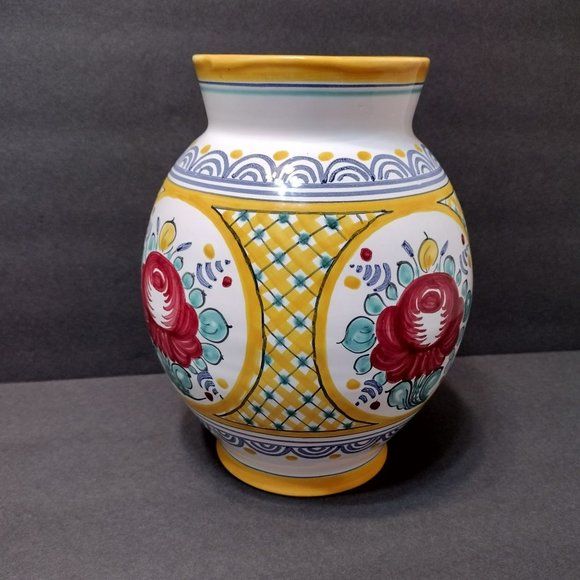 Hand Painted Pottery Vase, Modra Slovakia style Czechoslovakian Ceramic Floral - Picture 2 of 8
